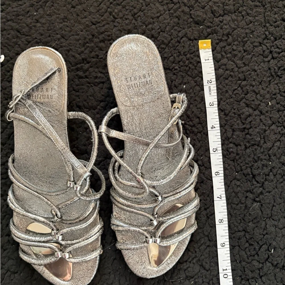Stuart Weitzman Metallic Silver Wedge Sandals